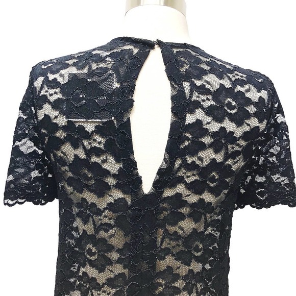 The Perfext Lela Sheer Floral Lace Top Keyhole Slit Back Black Medium NWT - Picture 8 of 12
